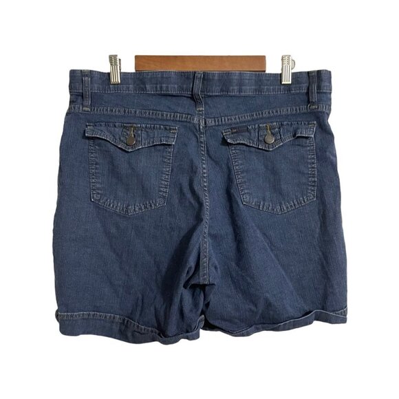 Lee Womens Dark Wash Cuffed Mid Rise Flap Button Pocket Stretch Jean Shorts 16 - Picture 7 of 7
